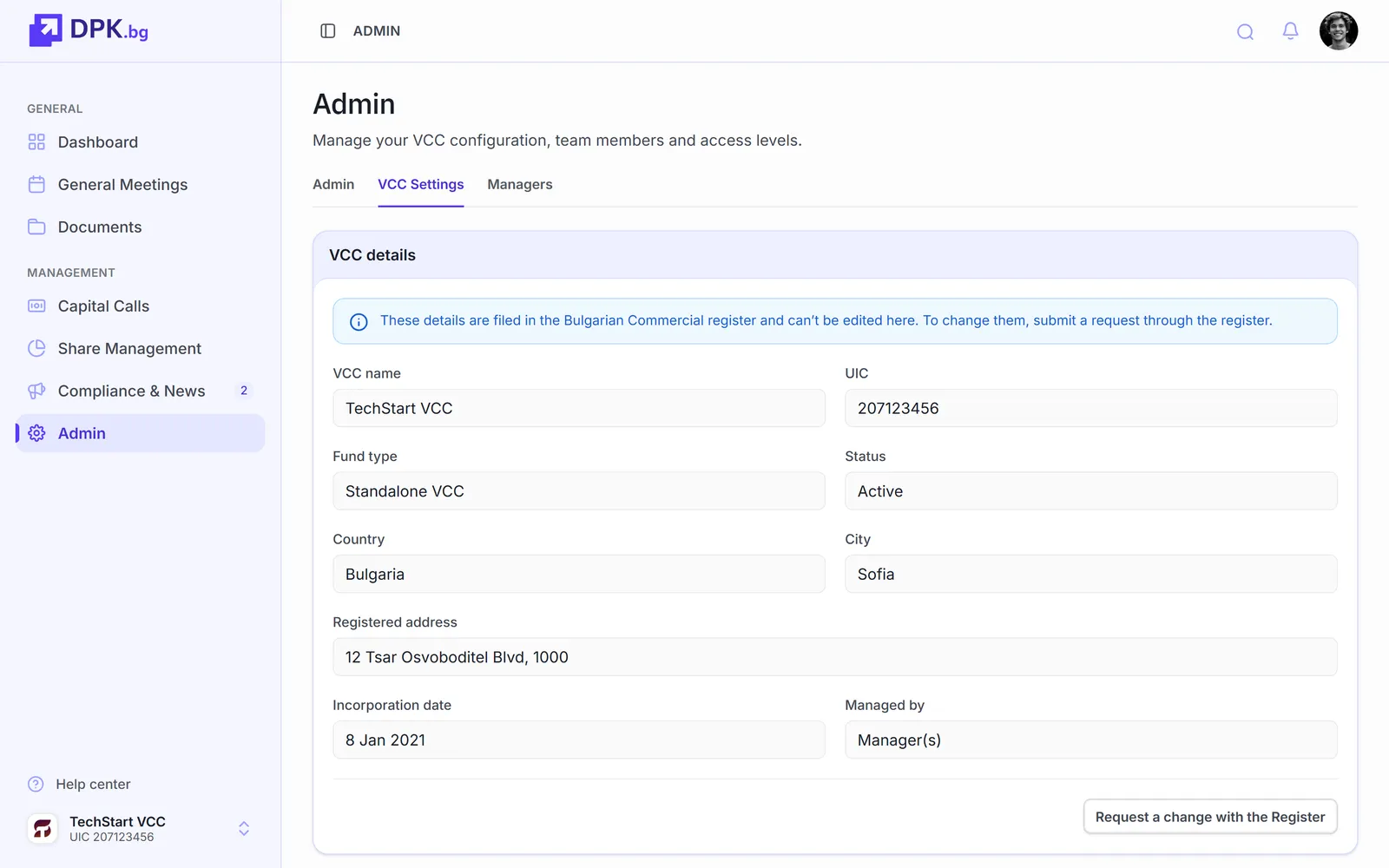 DPK platform VCC settings, read-only legal data