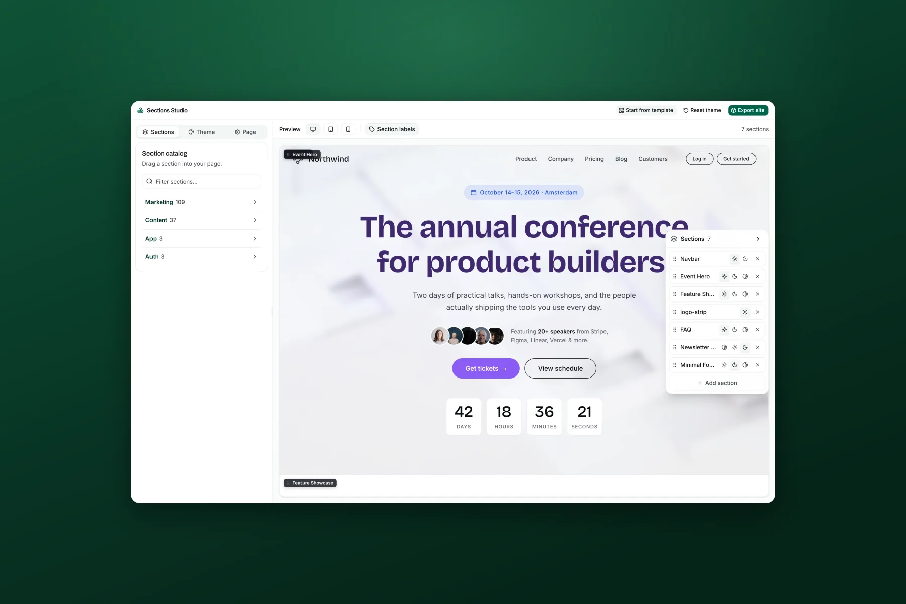 A section library and a website maker built on top of it